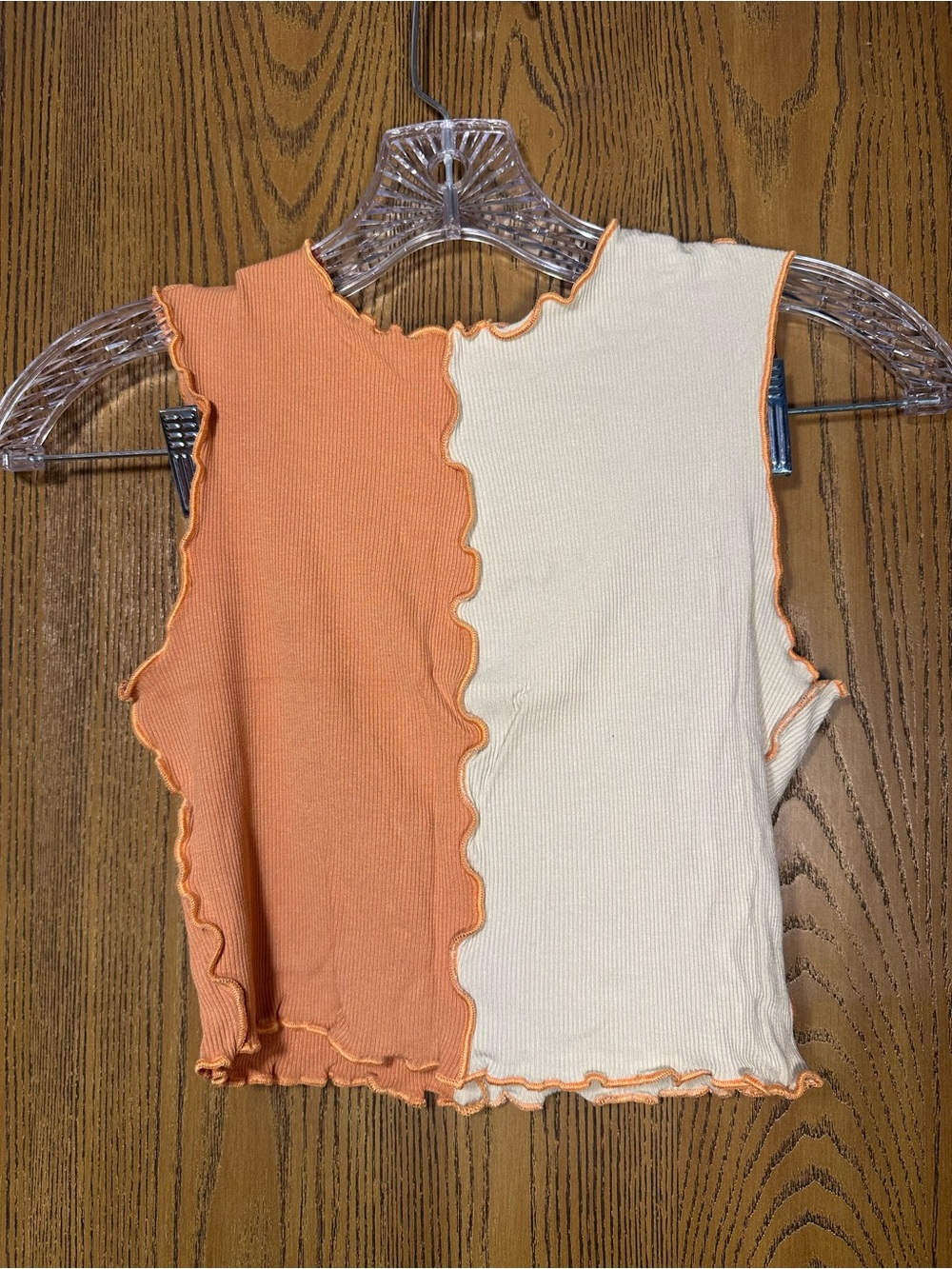 Two-Tone Orange & Cream Lettuce-Edge Crop Top